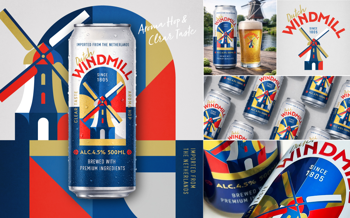 ノーツデザインオフィスが手がけた、 ROYAL SWINKELSのDutch WINDMILL Beerにおけるパッケージデザインなどのクリエイティブ制作実績